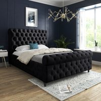Casani Savana Sleigh Upholstered Soft Velvet Bed Frame in Black | Size: King