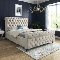 Casani Savana Sleigh Upholstered Soft Velvet Bed Frame in Cream | Size: Double