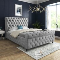 Casani Savana Sleigh Upholstered Soft Velvet Bed Frame in Grey | Size: Single