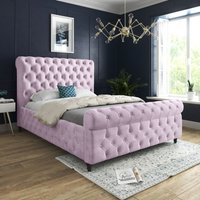 Casani Savana Sleigh Upholstered Soft Velvet Bed Frame in Pink | Size: Small Double