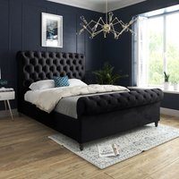 Casani Sienna Sleigh Upholstered Soft Velvet Bed Frame in Black | Size: Small Single