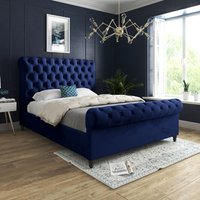 Casani Sienna Sleigh Upholstered Soft Velvet Bed Frame in Blue | Size: Double