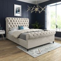 Casani Sienna Sleigh Upholstered Soft Velvet Bed Frame in Cream | Size: King
