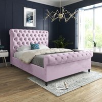 Casani Sienna Sleigh Upholstered Soft Velvet Bed Frame in Pink | Size: Small Double