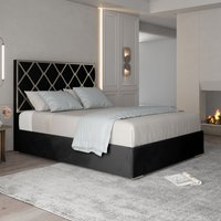 Casani Tammy Upholstered Soft Velvet Metal Bed Frame in Black | Size: Small Double