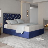 Casani Tammy Upholstered Soft Velvet Metal Bed Frame in Blue | Size: Double