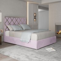 Casani Tammy Upholstered Soft Velvet Metal Bed Frame in Pink | Size: Double