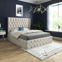 Casani Turin Straight Winged Upholstered Soft Velvet Bed Frame in Cream | Size: King