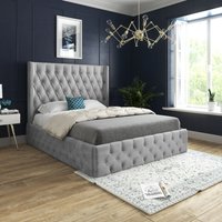 Casani Turin Straight Winged Upholstered Soft Velvet Bed Frame in Grey | Size: Double