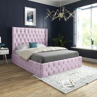 Casani Turin Straight Winged Upholstered Soft Velvet Bed Frame in Pink | Size: Single