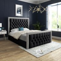 Casani Venice Glitter Border Upholstered Soft Velvet Bed Frame in Black | Size: Double