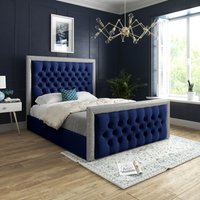 Casani Venice Glitter Border Upholstered Soft Velvet Bed Frame in Blue | Size: Small Single