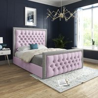 Casani Venice Glitter Border Upholstered Soft Velvet Bed Frame in Pink | Size: Double