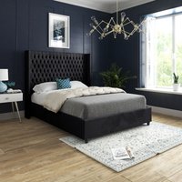 Casani Volta Straight Winged Upholstered Soft Velvet Bed Frame in Black | Size: King