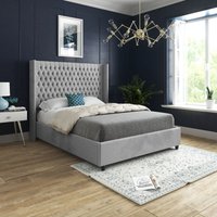 Casani Volta Straight Winged Upholstered Soft Velvet Bed Frame in Grey | Size: Single