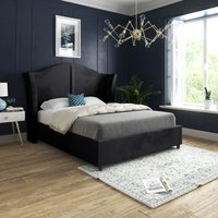 Casani Zampa Curved Top Curved Winged Upholstered Soft Velvet Bed Frame in Black | Size: Single