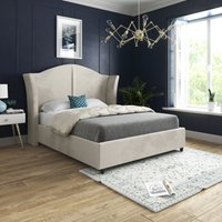 Casani Zampa Curved Top Curved Winged Upholstered Soft Velvet Bed Frame in Cream | Size: Super King