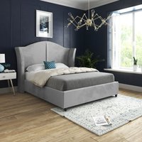 Casani Zampa Curved Top Curved Winged Upholstered Soft Velvet Bed Frame in Grey | Size: Double