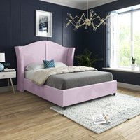 Casani Zampa Curved Top Curved Winged Upholstered Soft Velvet Bed Frame in Pink | Size: Double