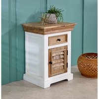 IH Design Curley Solid Mango Wood White Bedside Cabinet with 1 Darwer & 1 Door