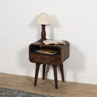 IH Design Malena Dark Mango Wood Bedside Table with Drawer in Brown