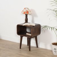IH Design Malena Dark Mango Wood Bedside Open Curve Edges Table in Brown