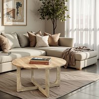 IH Design Nolan Natural Soild Mango Wood Round Coffee Table in Light Brown