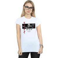 Disney Women's Star Wars The Rise Of Skywalker Kylo Ren Katakana Art Stripe Cotton T-Shirt in White | Size: 2XL