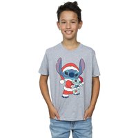 Disney Boy's Lilo & Stitch Stitch Christmas T-Shirt in Grey | Size: 9 Years