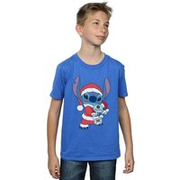 Disney Boy's Lilo & Stitch Stitch Christmas T-Shirt in Blue | Size: 7-8 Years