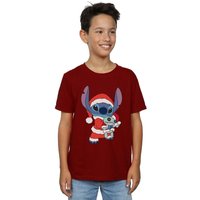 Disney Boy's Lilo & Stitch Stitch Christmas T-Shirt in Burgundy | Size: 12-13 Years