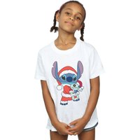 Disney Girl's Lilo & Stitch Stitch Christmas Cotton T-Shirt in White | Size: 12-13 Years
