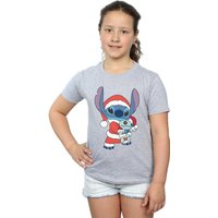 Disney Girl's Lilo & Stitch Stitch Christmas Cotton T-Shirt in Grey | Size: 5-6 Years