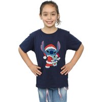 Disney Girl's Lilo & Stitch Stitch Christmas Cotton T-Shirt in Navy | Size: 9 Years