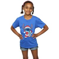 Disney Girl's Lilo & Stitch Stitch Christmas Cotton T-Shirt in Blue | Size: 5-6 Years