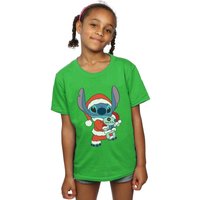 Disney Girl's Lilo & Stitch Stitch Christmas Cotton T-Shirt in Green | Size: 9 Years