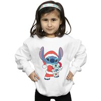Disney Girl's Lilo & Stitch Stitch Christmas Sweatshirt in White | Size: 7-8 Years
