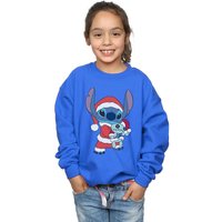 Disney Girl's Lilo & Stitch Stitch Christmas Sweatshirt in Blue | Size: 7-8 Years