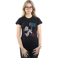 DC Comics Women's Harley Quinn Playing Card Suit Cotton T-Shirt in Black | Size: XL