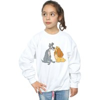Disney Girl's Lady & The Tramp Distressed Kiss Sweatshirt in White | Size: 9 Years
