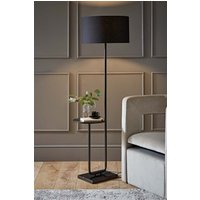 ValueLights Tavel Matte Black Marble Base Floor Lamp With Table & Large Black Shade
