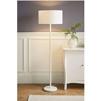 ValueLights Charlie White Metal Single Stem Floor Lamp with Fabric Drum Lamp Shade