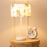 ValueLights Charlie White Metal Single Stem Table Lamp with Cartoon Dino Lamp Shade