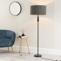 ValueLights Marissa Charcoal Boucle Shade with Black Stacked Ball Floor Lamp