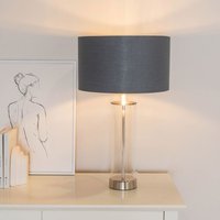 ValueLights Balan Glass with Chrome Table Lamp & Metallic Chrome Inner Lamp Shade in Charcoal