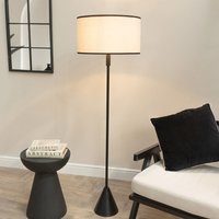 ValueLights Mitch Natural Linen Trim Lamp Shade Black Wood Triangle Floor Lamp