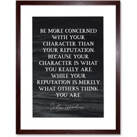 Artery8 Slate Quote John Wooden Character Reputation What You Are Coach Black & White Typography Framed Wall Art Print Picture 12X16 inch in Brown
