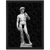 Artery8 Wall Art Print Statue of David by Michelangelo Classic with Abstract Art Black Large Framed Wall Dรฉcor Art in Brown | Size: W18" x H24"