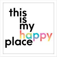 Artery8 Wall Art Print My Happy Place Rainbow Quote Square Framed Picture 16X16 Inch in White | Size: W16" x H16"