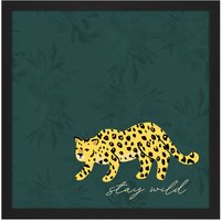 Artery8 Wall Art Print Stay Wild Leopard Jungle Square Framed Picture 16X16 Inch in Black | Size: W16" x H16"